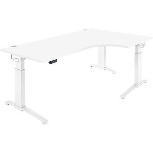 Schäfer Shop Genius Schreibtisch ERGOSTYLE S, 90°, elektrisch höhenverstellbar, Ansatz rechts, C-Fuß, einstufig, B 2000 x T 800 x H 715 – 1182 mm, inkl. Memory Master, weiß/weiß