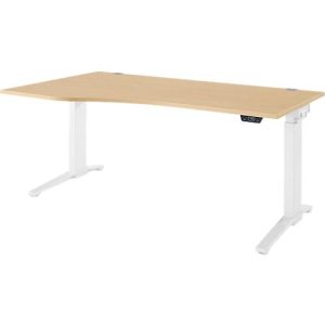 Schäfer Shop Genius Schreibtisch ERGOSTYLE S, elektrisch höhenverstellbar, Ansatz links, C-Fuß, B 1800 x T 800 x H 715-1182 mm, inkl. Memory Master, Ahorn/weiß