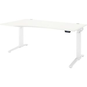 Schäfer Shop Genius Schreibtisch ERGOSTYLE S, elektrisch höhenverstellbar, Ansatz links, einstufig, C-Fuß, B 1800 x T 800 x H 715-1182 mm, inkl. Memory Master, weiß/weiß