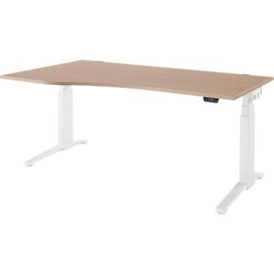Schäfer Shop Genius Schreibtisch ERGOSTYLE S, elektrisch höhenverstellbar, Ansatz links, zweistufig, C-Fuß, B 1800 x T 800 x H 645-1305 mm, inkl. Memory Master, Eiche/weiß
