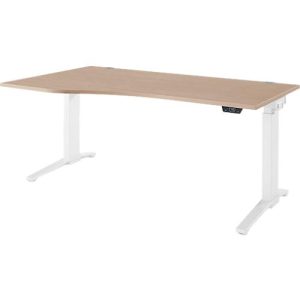 Schäfer Shop Genius Schreibtisch ERGOSTYLE S, elektrisch höhenverstellbar, einstufig, Ansatz links, C-Fuß, B 1800 x T 800 x H 715-1182 mm, inkl. Memory Master, Eiche/weiß