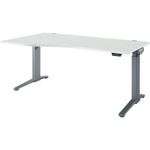 Schäfer Shop Genius Schreibtisch ERGOSTYLE S, elektrisch höhenverstellbar, einstufig, Ansatz links, C-Fuß, B 1800 x T 800 x H 715-1182 mm, inkl. Memory Master, lichtgrau/anthrazit