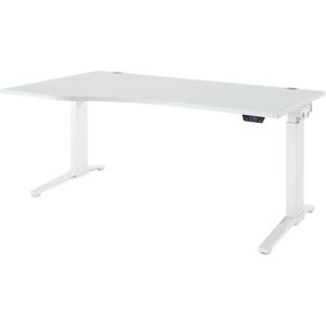 Schäfer Shop Genius Schreibtisch ERGOSTYLE S, elektrisch höhenverstellbar, einstufig, Ansatz links, C-Fuß, B 1800 x T 800 x H 715-1182 mm, inkl. Memory Master, lichtgrau/weiß