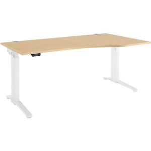 Schäfer Shop Genius Schreibtisch ERGOSTYLE S, elektrisch höhenverstellbar, einstufig, Ansatz rechts, C-Fuß, B 1800 x T 800 x H 715-1182 mm, inkl. Memory Master, Ahorn/weiß