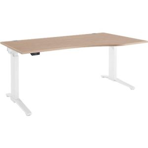 Schäfer Shop Genius Schreibtisch ERGOSTYLE S, elektrisch höhenverstellbar, einstufig, Ansatz rechts, C-Fuß, B 1800 x T 800 x H 715-1182 mm, inkl. Memory Master, Eiche/weiß