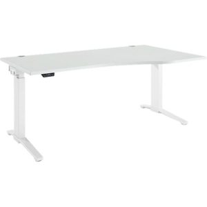 Schäfer Shop Genius Schreibtisch ERGOSTYLE S, elektrisch höhenverstellbar, einstufig, Ansatz rechts, C-Fuß, B 1800 x T 800 x H 715-1182 mm, inkl. Memory Master, lichtgrau/weiß