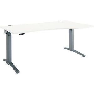 Schäfer Shop Genius Schreibtisch ERGOSTYLE S, elektrisch höhenverstellbar, einstufig, Ansatz rechts, C-Fuß, B 1800 x T 800 x H 715-1182 mm, inkl. Memory Master, weiß/anthrazit