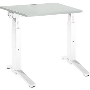 Schäfer Shop Genius Schreibtisch ERGOSTYLE S, manuell höhenverstellbar, Rechteck, C-Fuß, B 800 x T 800 x H 675-895 mm, lichtgrau/weiß
