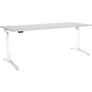Schäfer Shop Genius Schreibtisch ERGOSTYLE S, Rechteck, elektrisch höhenverstellbar, einstufig, C-Fuß, B 2000 x T 800 x H 715-1182 mm, inkl. Memory Master, lichtgrau/weiß