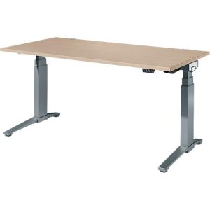 Schäfer Shop Genius Schreibtisch ERGOSTYLE S, Rechteck, elektrisch höhenverstellbar, zweistufig, C-Fuß, B 1600 x T 800 x H 635-1305 mm, inkl. Memory Master, Eiche/anthrazit