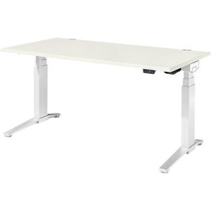 Schäfer Shop Genius Schreibtisch ERGOSTYLE S, Rechteck, elektrisch höhenverstellbar, zweistufig, C-Fuß, B 1600 x T 800 x H 635-1305 mm, inkl. Memory Master, weiß/weiß