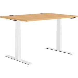 Schäfer Shop Genius Schreibtisch MODENA FLEX, elektrisch höhenverstellbar, Rechteck, T-Fuß, B 1200 x T 800 mm, Buche/weiß