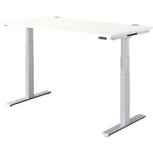 Schäfer Shop Genius Schreibtisch MODENA FLEX, elektrisch höhenverstellbar, Rechteck, T-Fuß, B 1600 x T 800 x H 645-1290 mm, weiß/weißalu