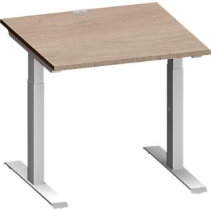 Schäfer Shop Genius Schreibtisch MODENA FLEX, Quadrat, T-Fuß Rechteckrohr, B 800 x T 800 x H 650-850 mm, Eiche/weißalu