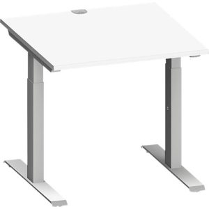 Schäfer Shop Genius Schreibtisch MODENA FLEX, Quadrat, T-Fuß Rechteckrohr, B 800 x T 800 x H 650-850 mm, weiß/weißalu