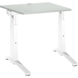 Schäfer Shop Genius Schreibtisch PLANOVA ergoSTYLE, C-Fuß, Rechteck, man. höhenverstellbar, B 800 x T 800 x H 675-895 mm, lichtgrau/weiß