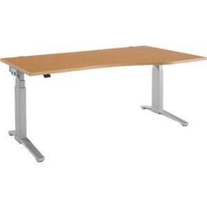 Schäfer Shop Genius Schreibtisch PLANOVA ERGOSTYLE, elektrisch höhenverstellbar, Freiform, Ansatz rechts, C-Fuß, B 1800 mm, Buche/weißalu