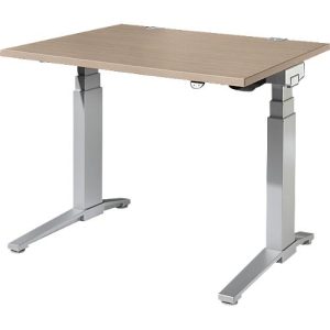 Schäfer Shop Genius Schreibtisch PLANOVA ERGOSTYLE, elektrisch höhenverstellbar, Rechteck, C-Fuß, B 1200 x T 800 x H 645-1305 mm, Eiche/weißaluminium