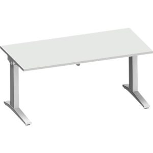 Schäfer Shop Genius Schreibtisch PLANOVA ERGOSTYLE, elektrisch höhenverstellbar, Rechteck, C-Fuß, B 1600 mm, lichtgrau/weißalu