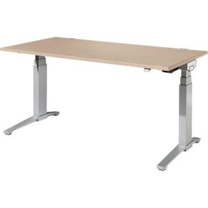 Schäfer Shop Genius Schreibtisch PLANOVA ERGOSTYLE, elektrisch höhenverstellbar, Rechteck, C-Fuß, B 1600 x T 800 x H 645-1305 mm, Eiche/weißaluminium
