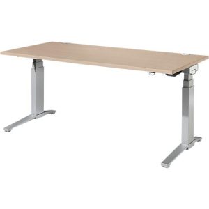 Schäfer Shop Genius Schreibtisch PLANOVA ERGOSTYLE, elektrisch höhenverstellbar, Rechteck, C-Fuß, B 1800 x T 800 x H 645-1305 mm, Eiche/weißaluminium