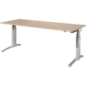 Schäfer Shop Genius Schreibtisch PLANOVA ERGOSTYLE, elektrisch höhenverstellbar, Rechteck, C-Fuß, B 2000 x T 800 x H 645-1305 mm, Eiche/weißaluminium