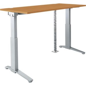 Schäfer Shop Genius Schreibtisch PLANOVA ERGOSTYLE S, elektrisch höhenverstellbar, C-Fuß, B 1600 mm, Buche/alusilber, Memorymaster, Kabelschlange