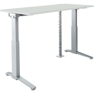 Schäfer Shop Genius Schreibtisch PLANOVA ERGOSTYLE S, elektrisch höhenverstellbar, C-Fuß, B 1600 mm, lichtgrau/alusilber, Memorymaster, Kabelschlange