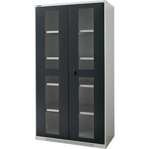 Schäfer Shop Genius Schwerlastschrank FS, Stahlblech, mit Sichtfenster, B 1055 x T 520 x H 1950 mm, 5 OH, lichtgrau/anthrazitgrau, bis 1000 kg