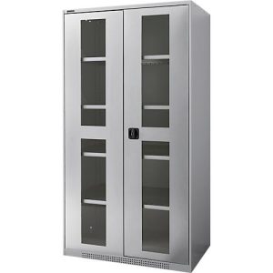 Schäfer Shop Genius Schwerlastschrank FS, Stahlblech, mit Sichtfenster, B 1055 x T 620 x H 1950 mm, 5 OH, weißalu, bis 1000 kg