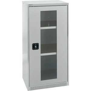 Schäfer Shop Genius Sichttürschrank FS, 3 OH, abschließbar, 2 Fachböden, bis 250 kg, B 545 mm, Stahl, lichtgrau RAL 7035/lichtgrau RAL 7035