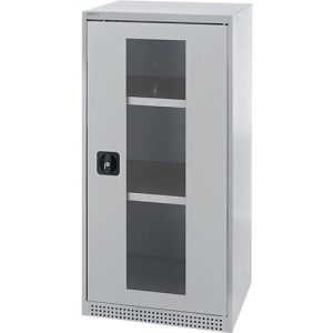 Schäfer Shop Genius Sichttürschrank FS, 3 OH, abschließbar, 2 Fachböden, bis 250 kg, B 545 mm, Stahl, weißaluminium RAL 9006/weißaluminium RAL 9006