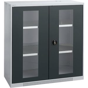 Schäfer Shop Genius Sichttürschrank FS, 3 OH, abschließbar, 2 Fachböden, bis 450 kg, B 1055 mm, Stahl, weißaluminium RAL 9006/anthrazitgrau RAL 7016