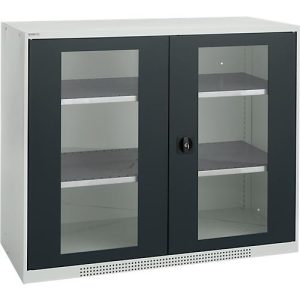 Schäfer Shop Genius Sichttürschrank FS, 3 OH, abschließbar, 2 Fachböden, bis 450 kg, B 1343 mm, Stahl, lichtgrau RAL 7035/anthrazitgrau RAL 7016