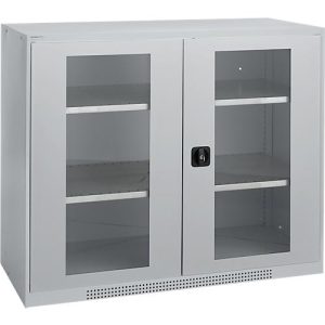 Schäfer Shop Genius Sichttürschrank FS, 3 OH, abschließbar, 2 Fachböden, bis 450 kg, B 1343 mm, Stahl, weißaluminium RAL 9006/weißaluminium RAL 9006