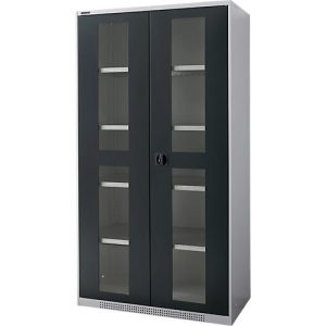 Schäfer Shop Genius Sichttürschrank FS, 5 OH, abschließbar, 4 Fachböden, bis 450 kg, B 1055 mm, Stahl, weißaluminium RAL 9006/anthrazitgrau RAL 7016