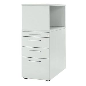 Schäfer Shop Genius Standcontainer mit Aufsatzregal, abschließbar, eckiger Griff, lichtgrau