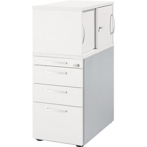 Schäfer Shop Genius Standcontainer mit Aufsatzschrank inkl. Schiebetür, komplett abschließbar, runder Griff, weiß