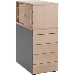 Schäfer Shop Genius Standcontainer mit Aufsatzschrank inkl. Schiebetür, komplett abschließbar, seitliche Griffnut, Eiche/anthrazit