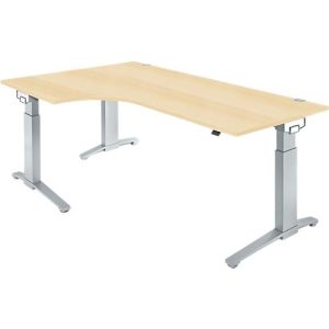 Schäfer Shop Genius Winkelschreibtisch 90° PLANOVA ERGOSTYLE, Ansatz links, manuell höhenverstellbar, B 2000 mm, Ahorn-Dekor/weißalu