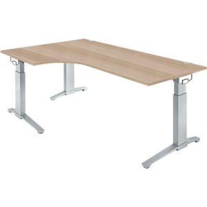 Schäfer Shop Genius Winkelschreibtisch 90° PLANOVA ERGOSTYLE, Ansatz links, manuell höhenverstellbar, B 2000 mm, Eiche/weißalu