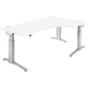 Schäfer Shop Genius Winkelschreibtisch 90° PLANOVA ERGOSTYLE, Ansatz rechts, manuell höhenverstellbar, B 2000 mm, weiß/weißalu