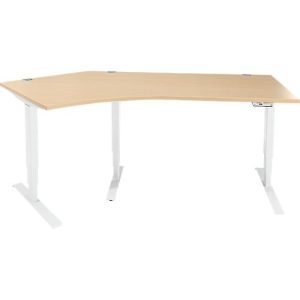 Schäfer Shop Genius Winkelschreibtisch AERO FLEX, elektrisch höhenverstellbar, 135° Winkel links, B 2165 mm, Ahorn/weiß + Memorypanel