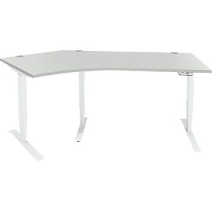 Schäfer Shop Genius Winkelschreibtisch AERO FLEX, elektrisch höhenverstellbar, 135° Winkel links, B 2165 mm, lichtgrau/weiß + Memorypanel