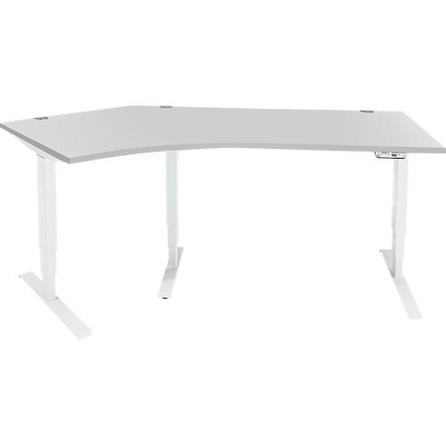 Schäfer Shop Genius Winkelschreibtisch AERO FLEX, elektrisch höhenverstellbar, 135° Winkel links, B 2165 mm, lichtgrau/weiß + Memorypanel