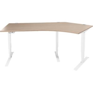Schäfer Shop Genius Winkelschreibtisch AERO FLEX, elektrisch höhenverstellbar, 135° Winkel rechts, B 2165 mm, Eiche/weiß + Memorypanel