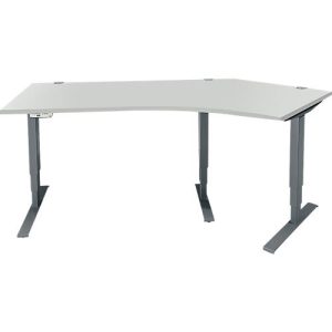 Schäfer Shop Genius Winkelschreibtisch AERO FLEX, elektrisch höhenverstellbar, 135° Winkel rechts, B 2165 mm, lichtgrau/anthrazit + Memorypanel