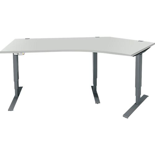 Schäfer Shop Genius Winkelschreibtisch AERO FLEX, elektrisch höhenverstellbar, 135° Winkel rechts, B 2165 mm, lichtgrau/anthrazit + Memorypanel