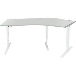 Schäfer Shop Genius Winkelschreibtisch AERO FLEX, elektrisch höhenverstellbar, 135° Winkel rechts, B 2165 mm, lichtgrau/weiß + Memorypanel