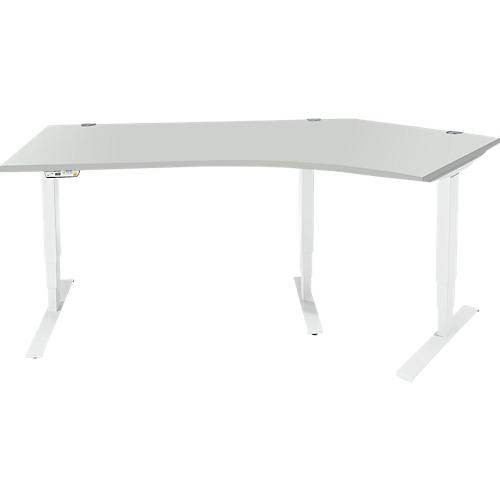 Schäfer Shop Genius Winkelschreibtisch AERO FLEX, elektrisch höhenverstellbar, 135° Winkel rechts, B 2165 mm, lichtgrau/weiß + Memorypanel